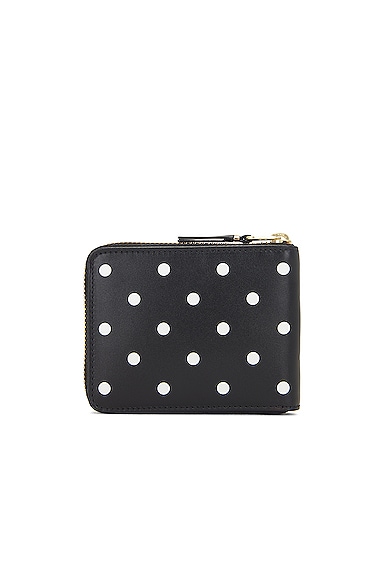 Comme Des Garçons Dots Printed Leather Zip Wallet In Black