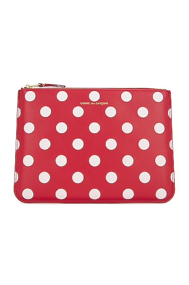 Comme Des Garcons Dots Printed Leather Pouch in Red