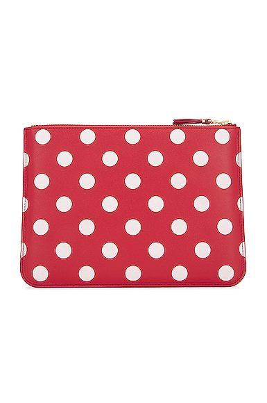 Shop Comme Des Garçons Dots Printed Leather Pouch In Red