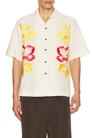 Embroidered Peonies Bowling Shirt