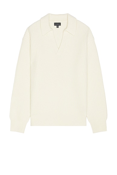 Club Monaco Open Collar Rib Sweater in Winter White