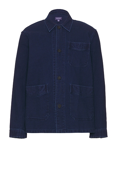 Lemaire Stand Collar Overshirt in Ink Blue | FWRD