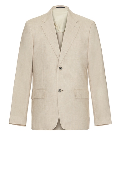 Club Monaco Tech Linen Suit Blazer in Light Khaki Mix