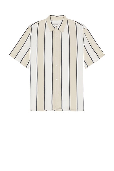 Club Monaco Short Sleeve Cabana Stripe Shirt in Khaki Stripe