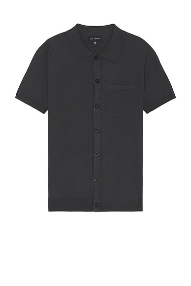 Club Monaco Short Sleeve Tech Button Down Shirt in Coal