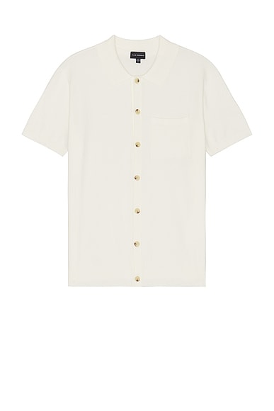 Club Monaco Short Sleeve Tech Button Down Shirt in Off White