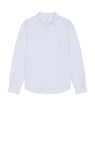 Club Monaco Slim Italian Linen Stripe Shirt in Light Blue Stripe