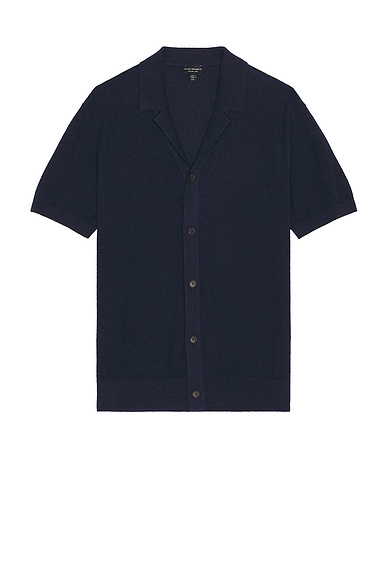 Club Monaco Boucle Camp Collar Shirt in Navy