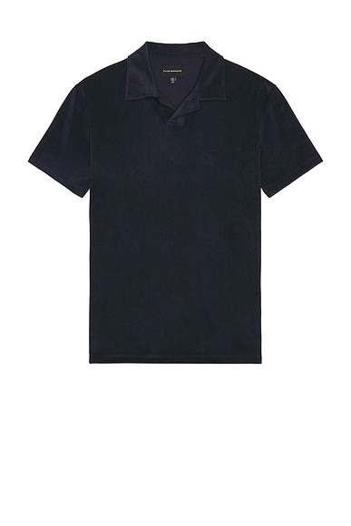 Club Monaco Loop Terry Johnny Collar Polo in Navy Blazer