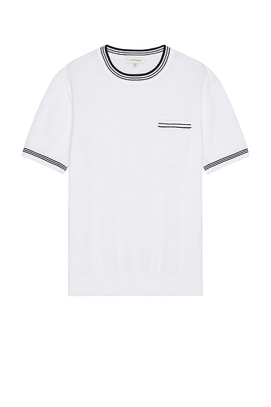 Club Monaco Open Stitch Tipped Knitted Shirt in Blanc De Blanc