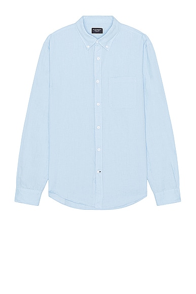 Club Monaco Long Sleeve Solid Linen Shirt in Light Blue Base