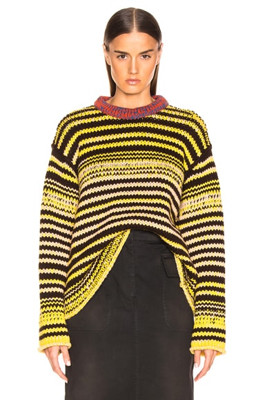 CALVIN KLEIN 205W39NYC Striped Wool Crewneck Sweater in Brown, Yellow ...