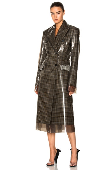 Glen Plaid Wool & Matte Polyurethane Film Trench Coat