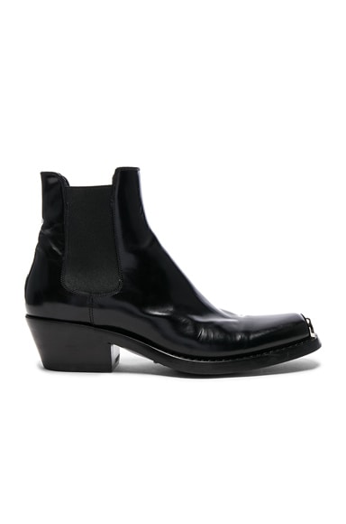 CALVIN KLEIN 205W39NYC Claire Leather Western Ankle Boots in Black | FWRD