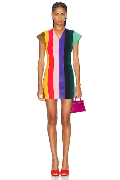 Christopher John Rogers Cap Sleeve Mini Dress in Rainbow Multi