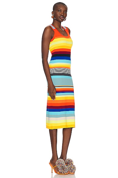 Shop Christopher John Rogers Striped Scoop Neck Tank Dress In Multicolor
