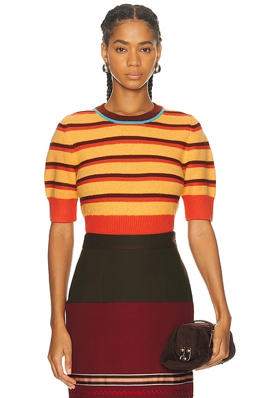 Christopher John Rogers Cropped Short Sleeve Sweater in Creamsicle