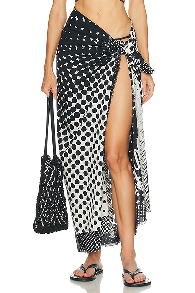 Christopher John Rogers Haltone Wiggle Dot Pareo Sarong in Black Multi