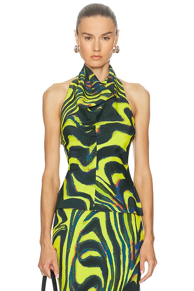 Christopher John Rogers Cowl Neck Halter Top in Zedonk Wasabi