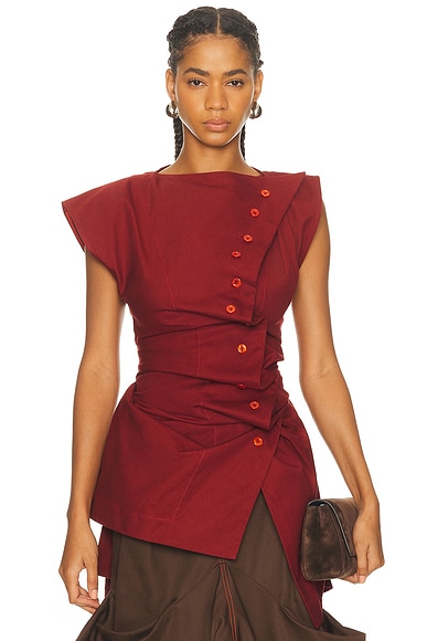 Christopher John Rogers Pleated Button Top in Sarsaparilla