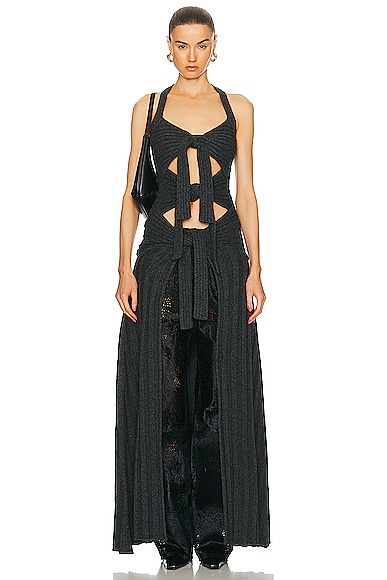 Triple Tie Front Ribbed Maxi Top