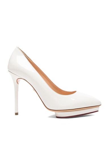 Charlotte Olympia Debbie Covered Patent Leather Platform Heels in Off ...