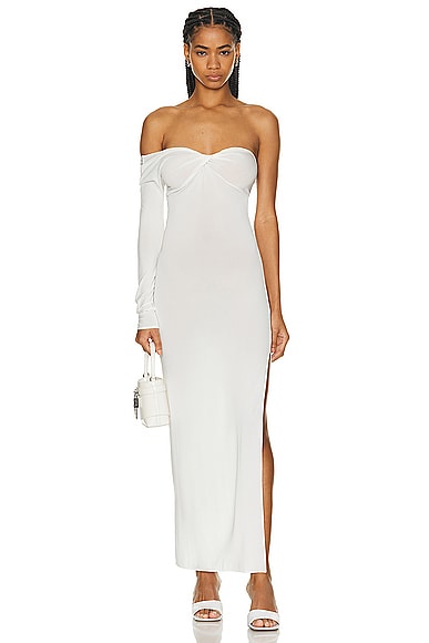 Shop Courrèges Twist Crepe Jersey Long Dress In Heritage White