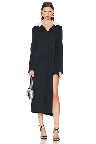 Shop Courrèges Twist Cotton Polo Long Dress In Black
