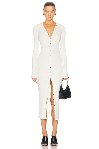 Courreges Light Rib Cardigan Long Dress in Heritage White