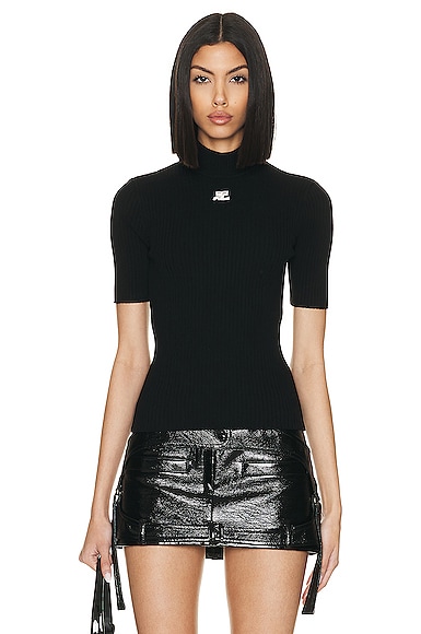 Courrèges Short-sleeved Ribbed Re-e In Black