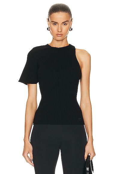 Courreges Asymetrical Wave Rib Knit Sweater in Black