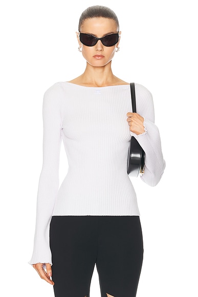 Courrèges Boat Neck Rib Knit Sweater In Mist