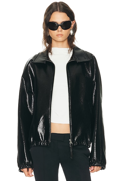 Courreges Vinyl Zipped Bomber Jacket in Black