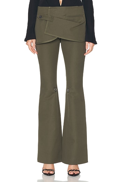 Courreges Modular Overskirt Cotton Bootcut Pant in Camouflage Green