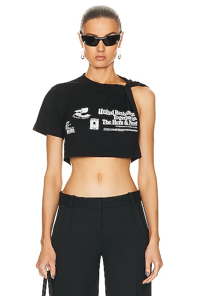 Courrèges Asymmetric Twist Cropped T-shirt In Black