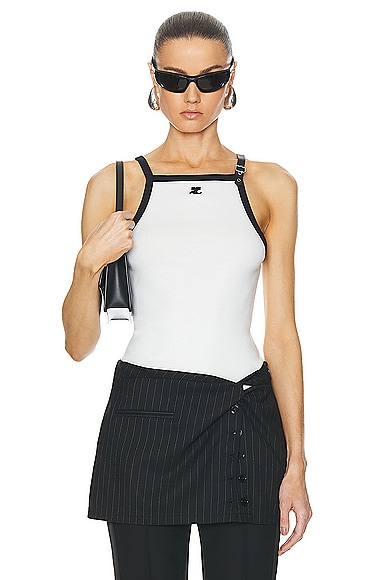 Shop Courrèges Buckle Contrast Tank Top In Heritage White & Black