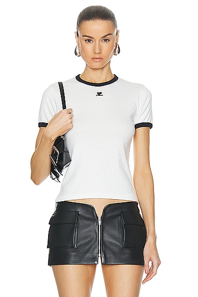 Shop Courrèges Reedition Contrast T-shirt In Heritage White & Black