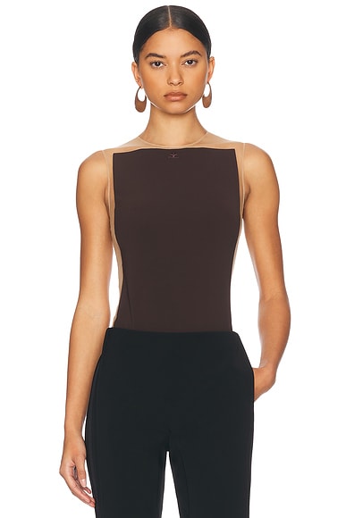 Courreges Frame Illusion Bodysuit in Sand & Chocolate