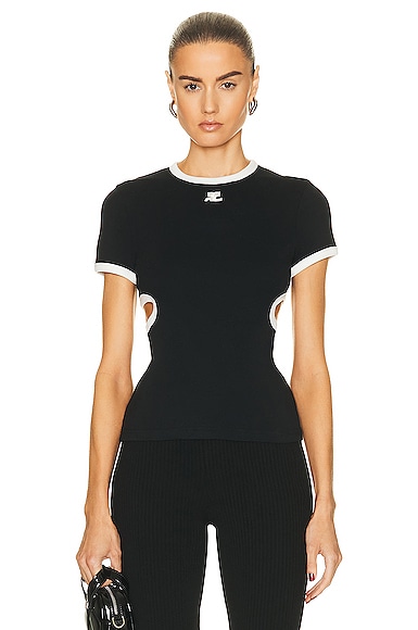 関送込★courreges★ SS25 HERITAGE Tシャツ Courreges BUMPY Tシャツ - Black & Heritage White | FWRD