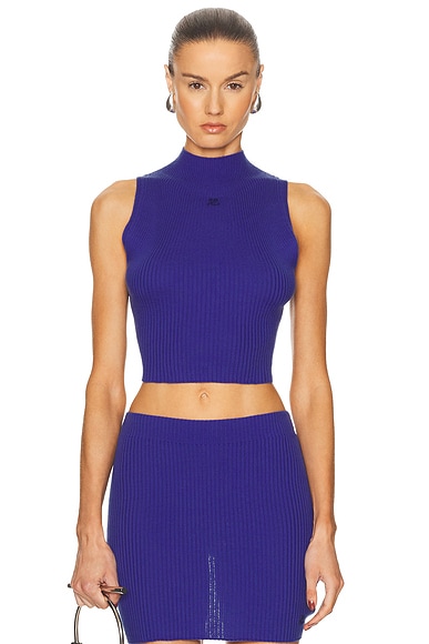 Courreges Mock Neck Light Rib Top in Saphir