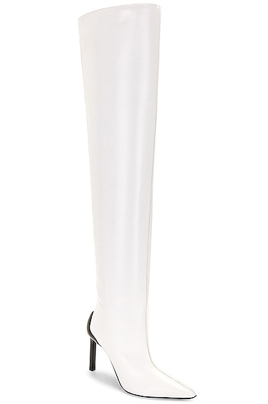 Shop Courrèges Sharp Leather High Boots In Heritage White