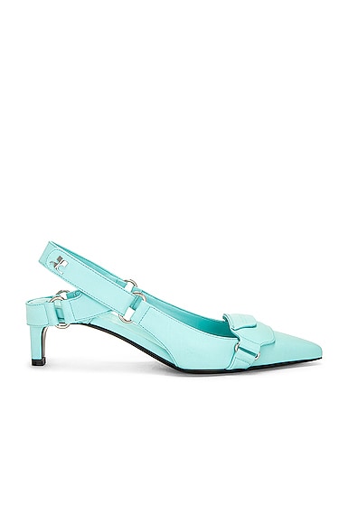 Shop Courrèges Leather Slingback Pump In Turquoise