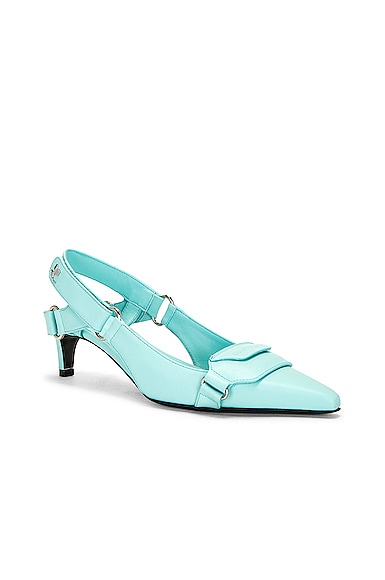 Shop Courrèges Leather Slingback Pump In Turquoise