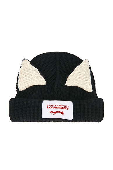 Charles Jeffrey LOVERBOY Chunky Ears Beanie in Black & Ecru