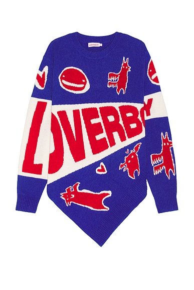 Charles Jeffrey LOVERBOY Topsy Turvy Loverboy Logo Jumper in Blue & Red