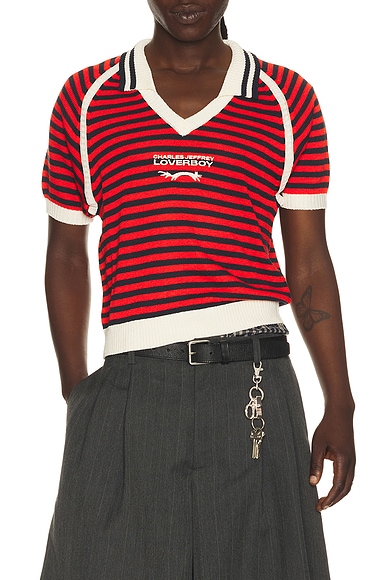 Charles Jeffrey LOVERBOY Cheeky Polo in Red & Navy Stripe
