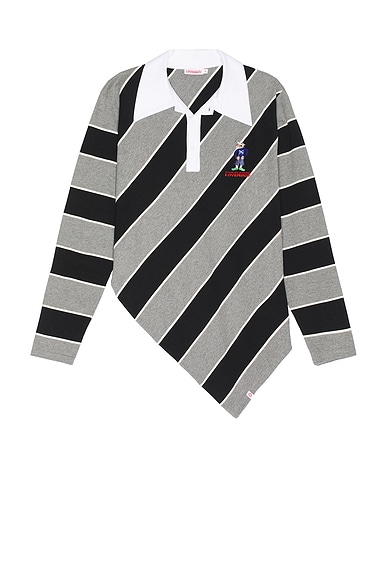 Charles Jeffrey LOVERBOY Topsy Turvy Rugby Polo in Black & Grey Stripe |  FWRD