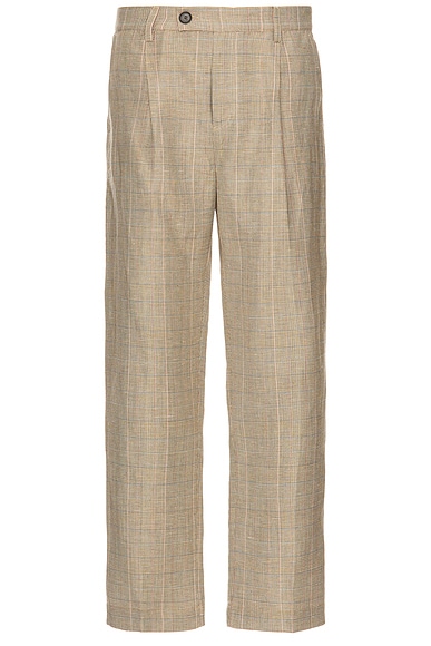 Plaid Linen Pleated Trouser