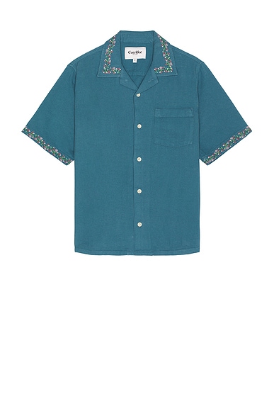 Corridor Hopsack Embroidered Camp Shirt in Blue