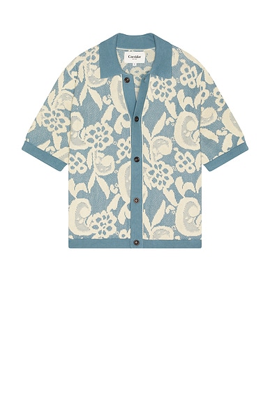 Corridor Floral Jacquard Button Down Shirt in Blue